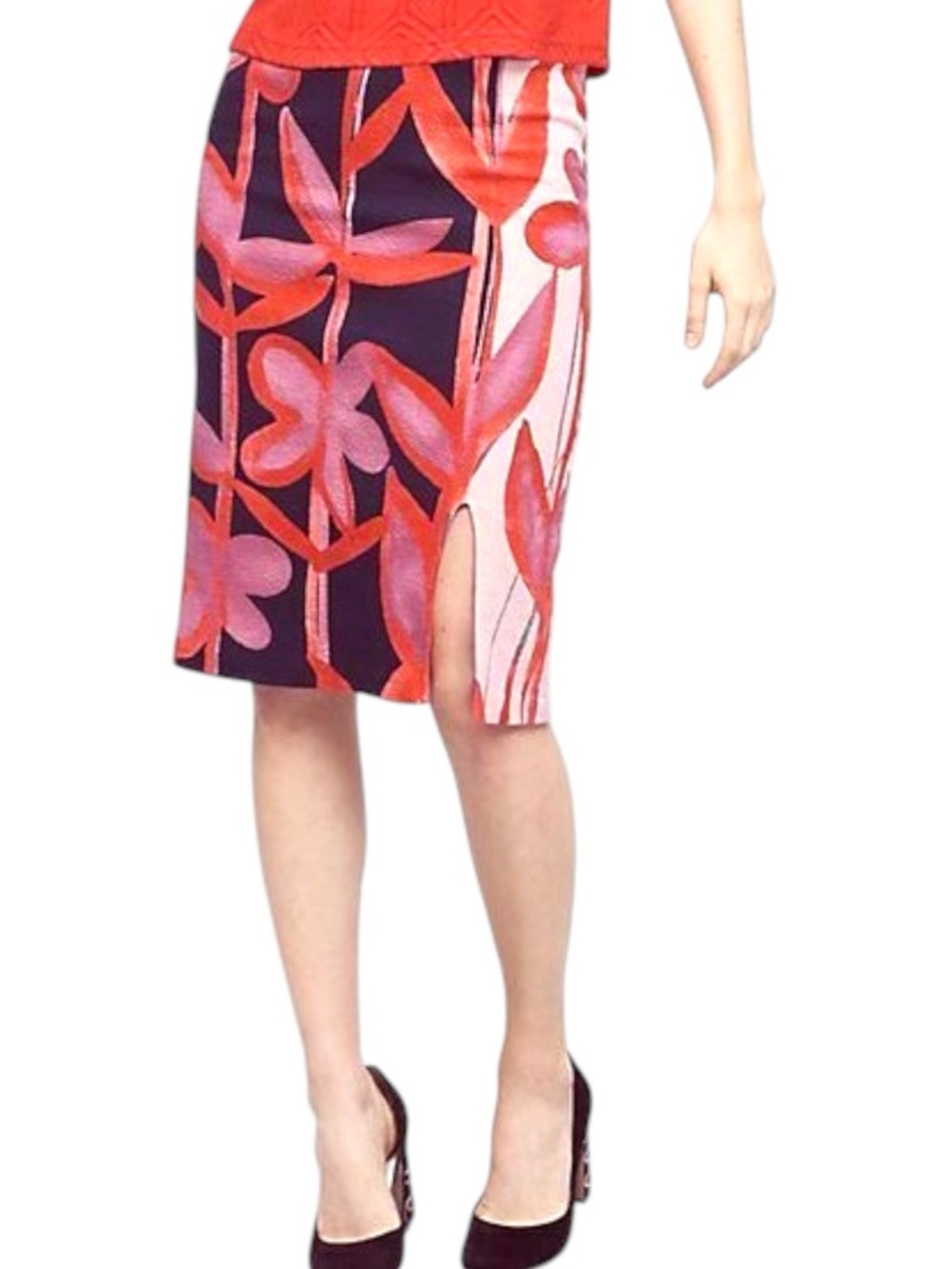 Anthropologie Maeve Pink/Purple Large Floral Print Cordyline Pencil Skirt (XS)